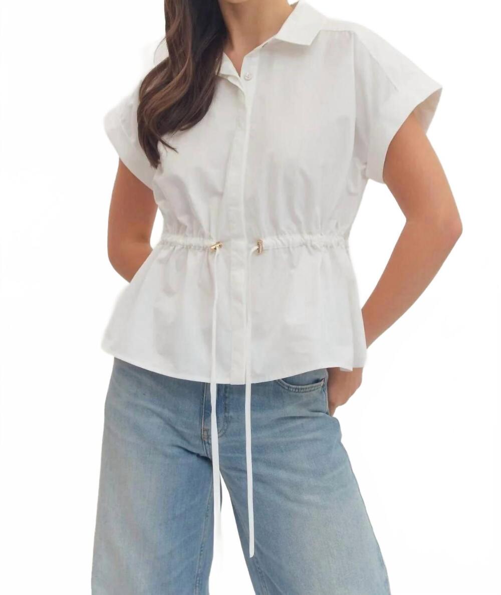 NEW ENTRO drawstring waist peplum top in white
